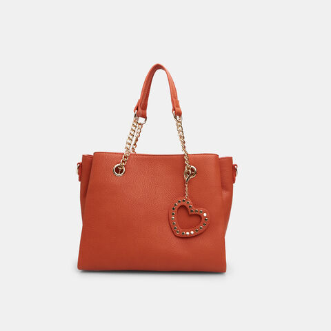 Bolso shopper de mujer con colgante de corazón, Naranja Bolso shopper de mujer con colgante de corazón, Naranja